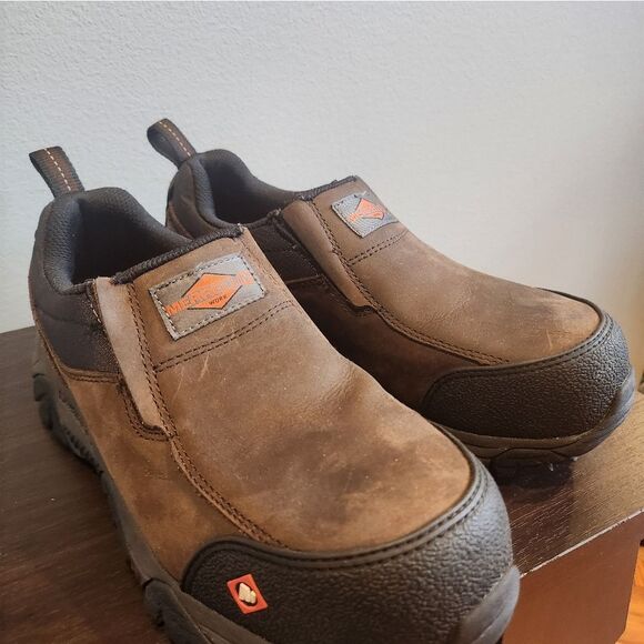 Merrell Brown and Orange Slip-On Loafers Rugged Design - Picture 7 of 10